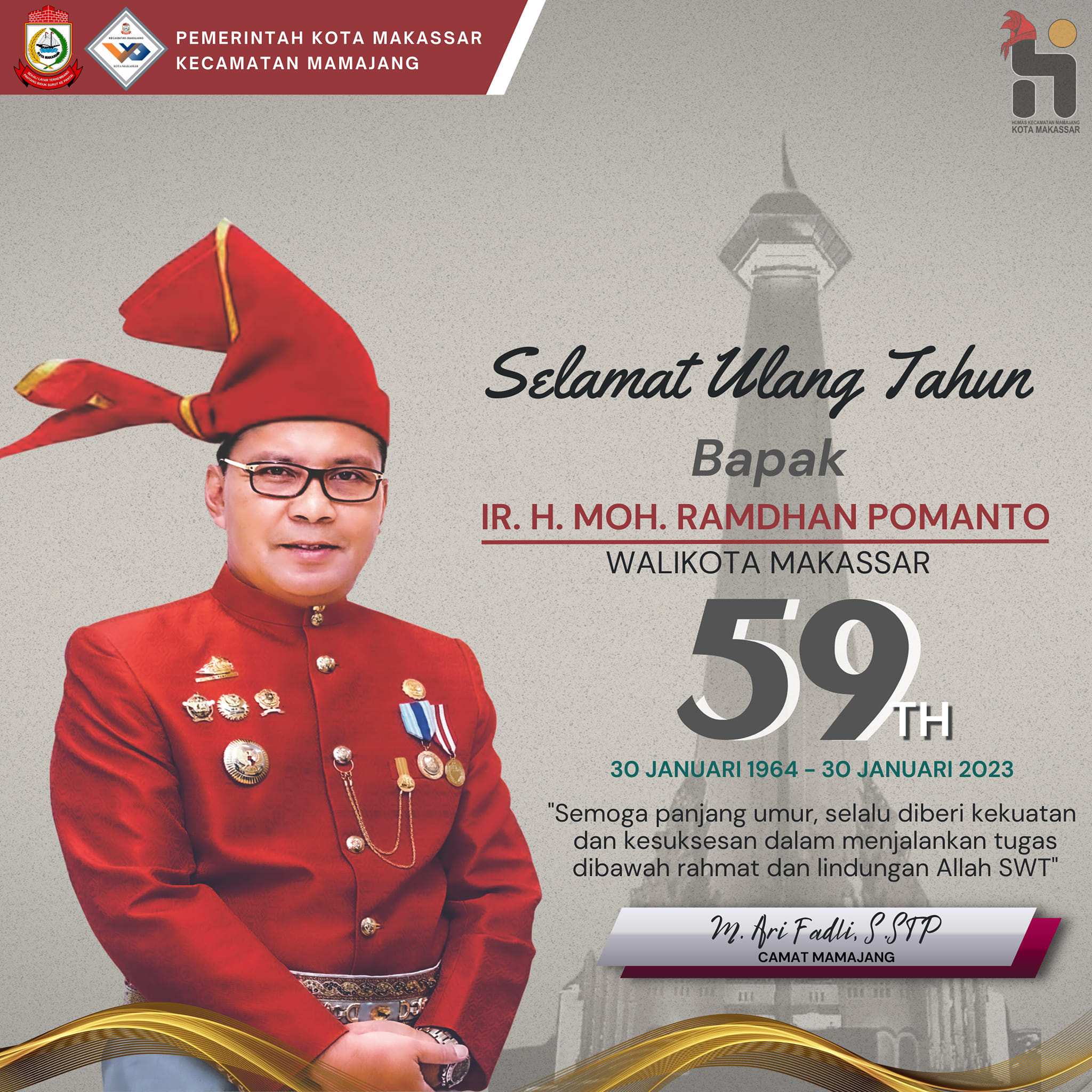 Gambar Selamat Ulang Tahun Bapak Walikota Makassar Ir. H. Moh. Ramdhan Pomanto