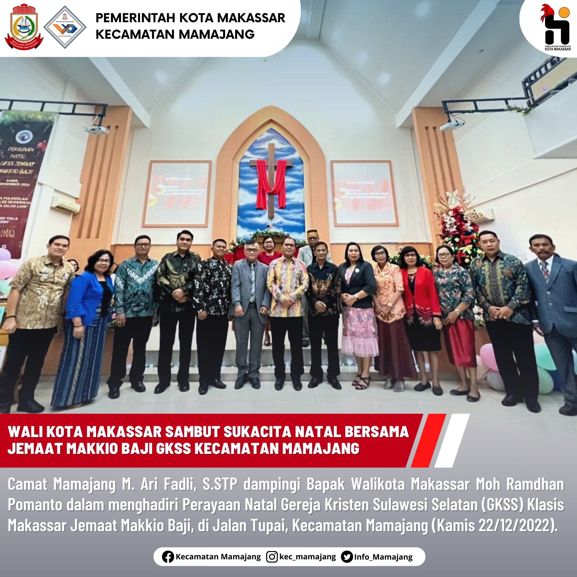 Gambar Camat Mamajang M. Ari Fadli, S.STP dampingi Bapak Walikota Makassar Moh Ramdhan Pomanto dalam menghadiri Perayaan Natal GKSS Klasis Makassar Jemaat Makkio Baji,