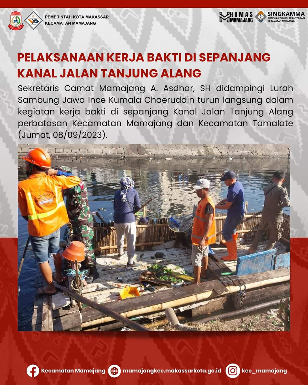 Gambar Sekretaris Camat Mamajang A. Asdhar SH Turun langsung Dalam Kegiatan Kerja bakti Di sepanjang Kanal Tanjung Alang Kel Sambung Jawa