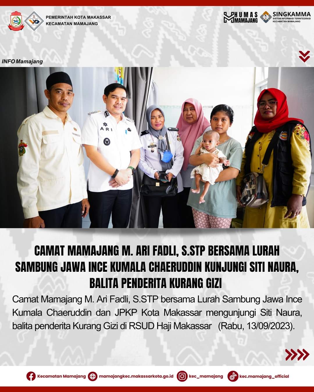 Gambar Camat Mamajang M. Ari Fadli S.STP Bersama Lurah Sambung Jawa Mengunjungi Siti Naura, Balita Penderita Kurang Gizi