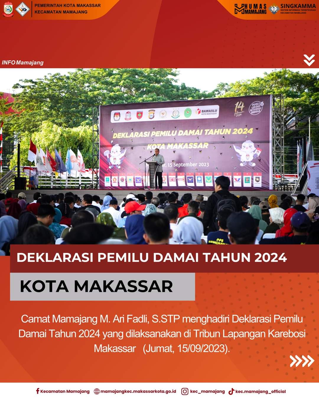 Gambar Camat Mamajang M. Ari Fadli S.STP menghadiri Deklarasi Pemilu Damai Tahun 2024