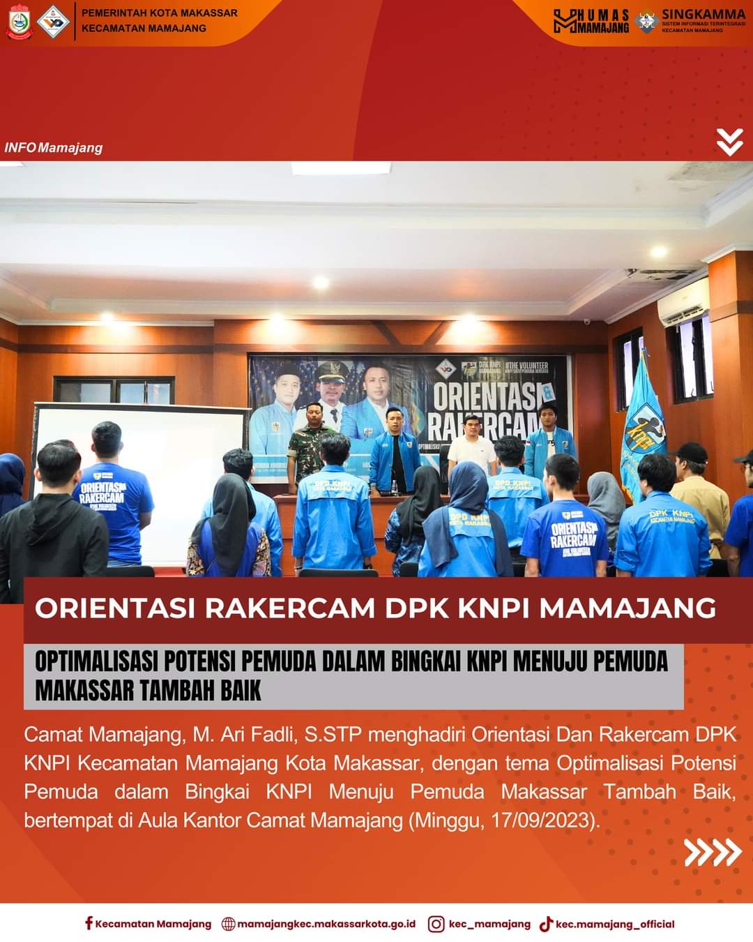 Gambar Camat Mamajang M. Ari Fadli S.STP Menghadiri Orientasi Dan Rakercam DPK KNPI Kecamatan Mamajang