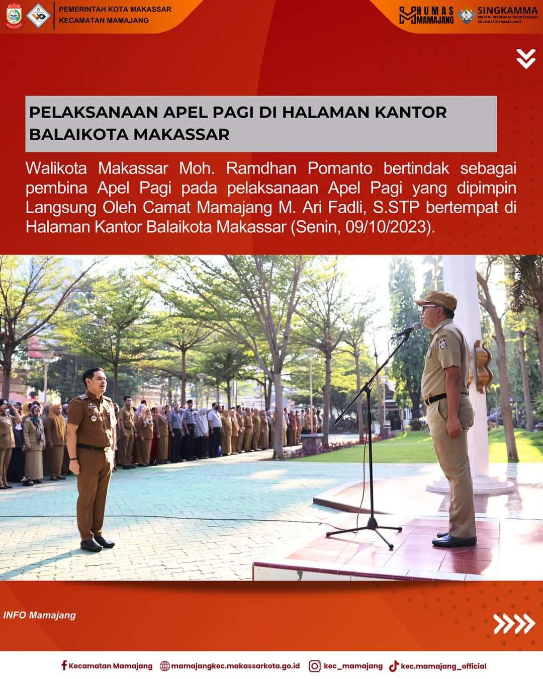 Gambar Camat Mamajang M. Ari Fadli S.STP Bertindak Sebagai Pimpinan Apel Pada Pelaksanaan Apel Pagi Di Halaman Kantor Balaikota