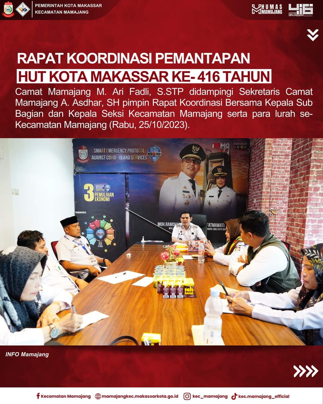 Gambar Camat Mamajang M. Ari Fadli S.STP Pimpin Rapat Koordinasi Pemantapan Persiapan Pelaksanaan HUT kota Makassar KE-416