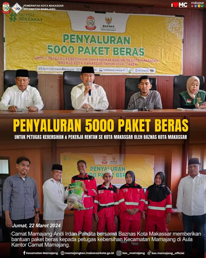 Gambar Penyaluran 5000 Paket Beras Untuk Petugas Kebersihan & Pekerja Rentan Se Kota Makassar Oleh Baznas Kota Makassar Tahun 2024